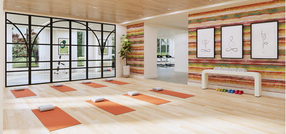 Fitness studio space at River's Edge Life Plan Community in NYC