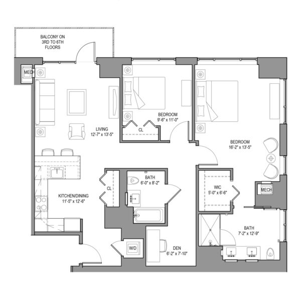 The Minot 2 with Balcony Floor plan at River's Edge NYC