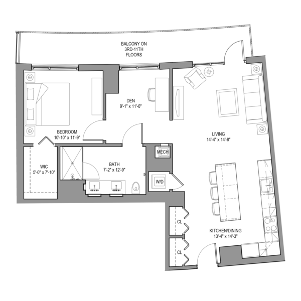 The Haseltine 29 with Balcony Floor plan at River's Edge NYC